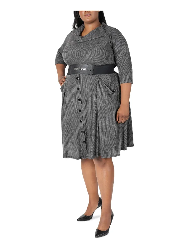 Special Price SIGNATURE BY ROBBIE BEE Womens Knit Belted Striped 3/4 Sleeve Cowl Neck Knee Length Wear To Work Fit + Flare Dress Special Price SIGNATURE BY ROBBIE BEE Womens Knit Belted Striped 3/4 Sleeve Cowl Neck Knee Length Wear To Work Fit + Flare Dress