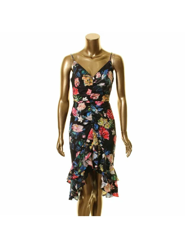 Warehouse Sale AIDAN AIDAN MATTOX Womens Black Ruched Ruffled Floral Spaghetti Strap V Neck Hi-Lo Dress Warehouse Sale AIDAN AIDAN MATTOX Womens Black Ruched Ruffled Floral Spaghetti Strap V Neck Hi-Lo Dress