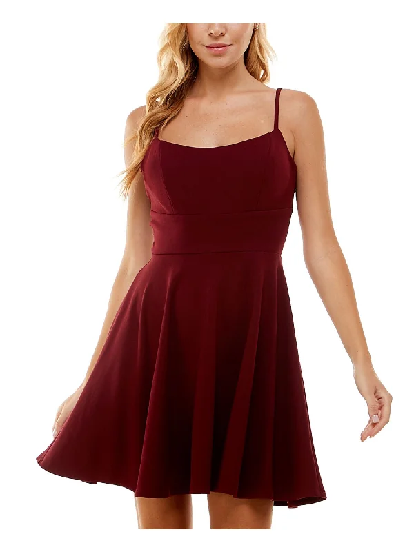 Unbeatable Prices CITY STUDIO Womens Maroon Zippered Adjustable Lace Back Bust Padding Spaghetti Strap Round Neck Short Party Fit + Flare Dress Unbeatable Prices CITY STUDIO Womens Maroon Zippered Adjustable Lace Back Bust Padding Spaghetti Strap Round Neck Short Party Fit + Flare Dress