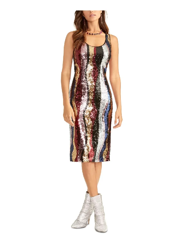 Price Blitz RACHEL RACHEL ROY Womens Sequined Striped Sleeveless Scoop Neck Midi Cocktail Sheath Dress Price Blitz RACHEL RACHEL ROY Womens Sequined Striped Sleeveless Scoop Neck Midi Cocktail Sheath Dress