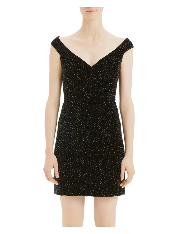 Clearance Event THEORY Womens Black Zippered Polka Dot Sleeveless V Neck Short Evening Body Con Dress Clearance Event THEORY Womens Black Zippered Polka Dot Sleeveless V Neck Short Evening Body Con Dress