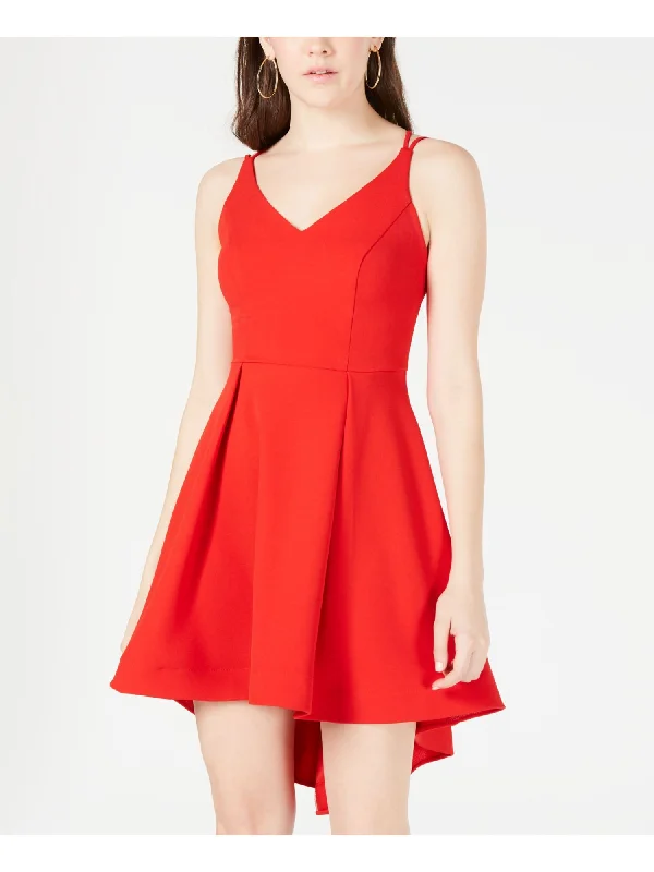 Weekend Deal B DARLIN Womens Spaghetti Strap V Neck Short Fit + Flare Dress