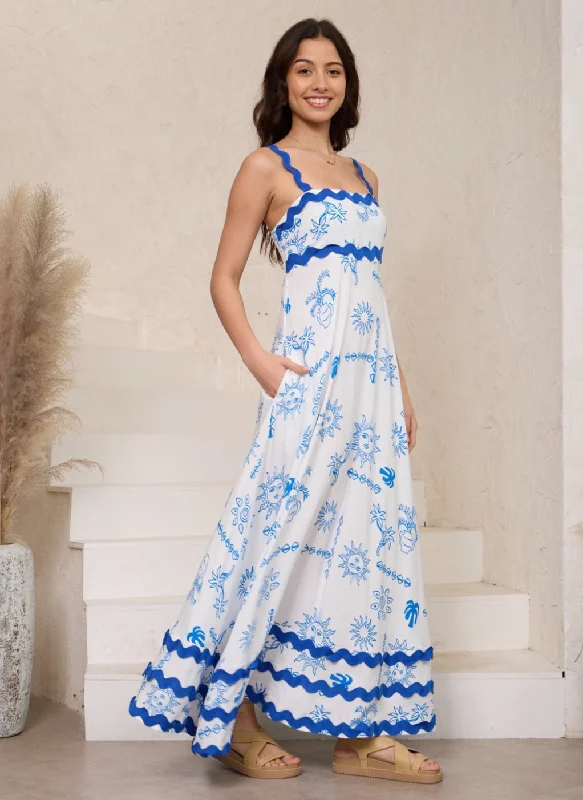 Extra Discounts Summer Blue Sun  Ric Rac Maxi Dress