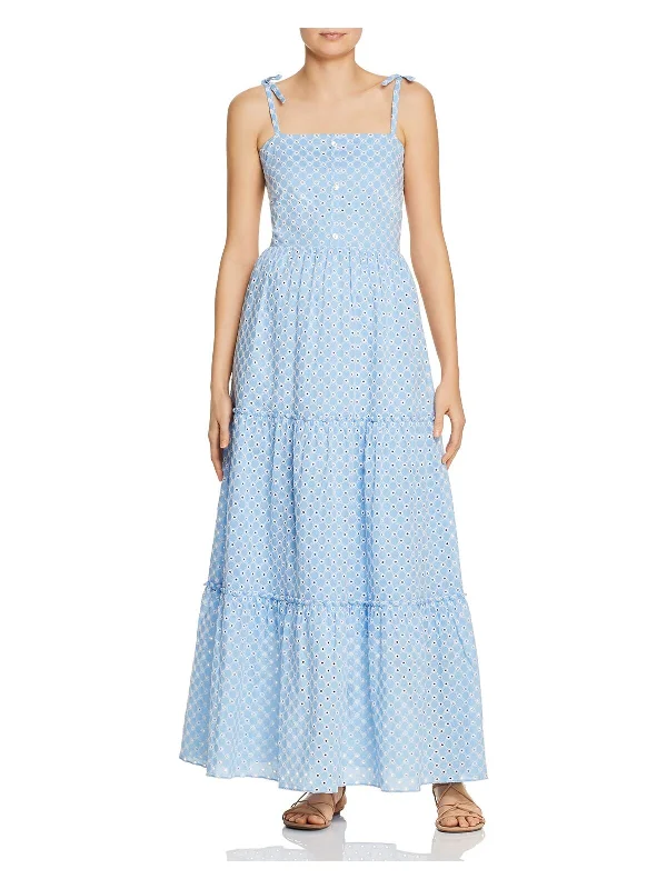 Steals and Deals PALOMABLUE Womens Light Blue Eyelet Spaghetti Strap Square Neck Full-Length Ruffled Dress Steals and Deals PALOMABLUE Womens Light Blue Eyelet Spaghetti Strap Square Neck Full-Length Ruffled Dress
