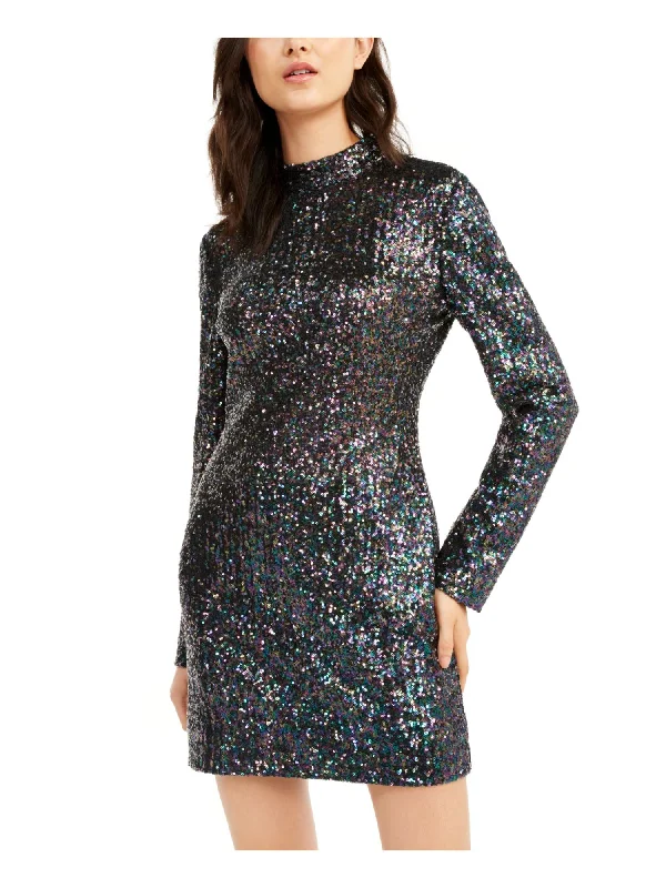 Super Savings RACHEL ZOE Womens Black Sequined Long Sleeve Mandarin Collar Short Party Body Con Dress Super Savings RACHEL ZOE Womens Black Sequined Long Sleeve Mandarin Collar Short Party Body Con Dress