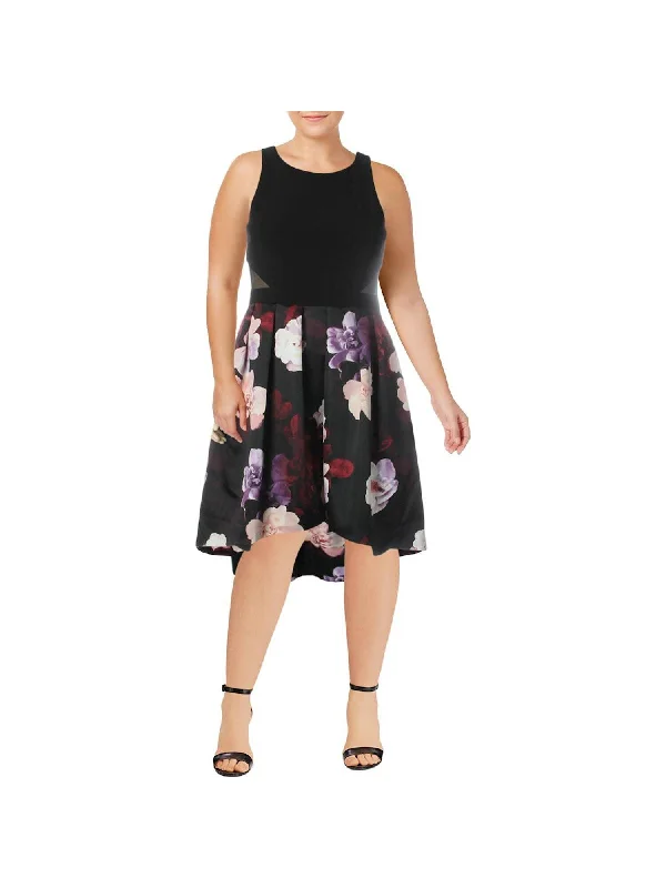 Discount Extravaganza XSCAPE Womens Black Floral Sleeveless Jewel Neck Midi Hi-Lo Dress Discount Extravaganza XSCAPE Womens Black Floral Sleeveless Jewel Neck Midi Hi-Lo Dress