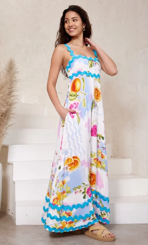 Super Bargain Summer Blue/Pink  Ric Rac Maxi Dress