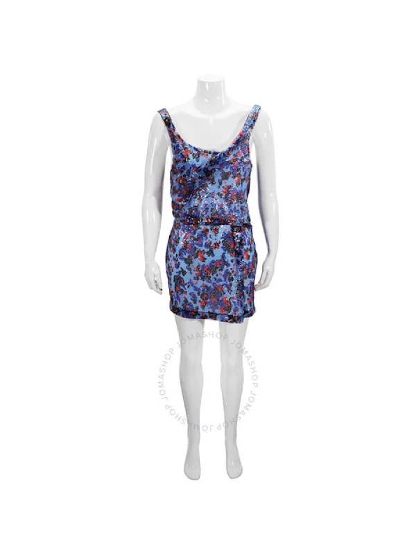 Exclusive Preview Atlein Womens Blue Sequined Sleeveless Scoop Neck Short Evening Sheath Dress Exclusive Preview Atlein Womens Blue Sequined Sleeveless Scoop Neck Short Evening Sheath Dress
