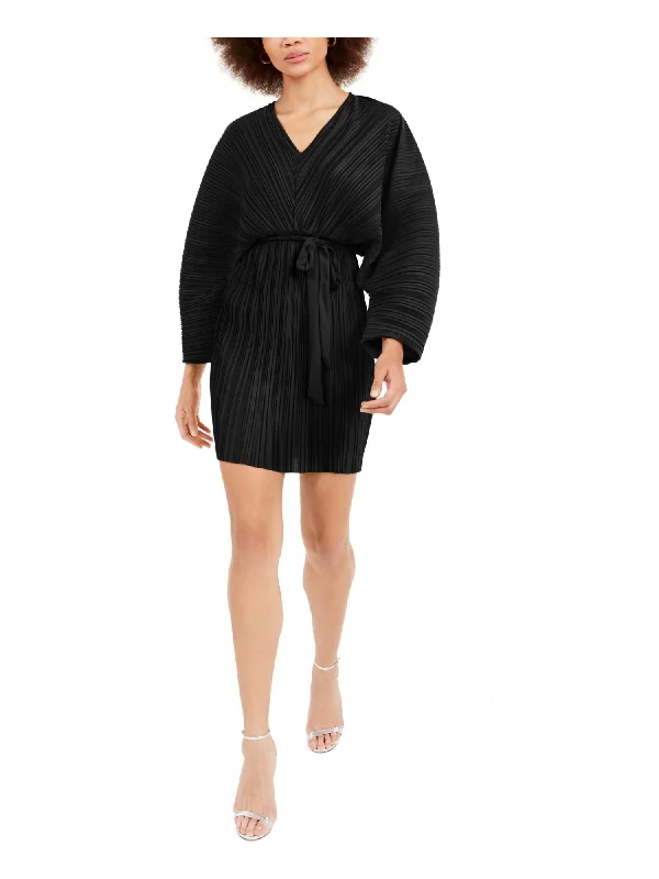 Seasonal Clearance FRENCH CONNECTION Womens Black Belted Dolman Sleeve V Neck Short Evening Knife Pleated Dress Seasonal Clearance FRENCH CONNECTION Womens Black Belted Dolman Sleeve V Neck Short Evening Knife Pleated Dress