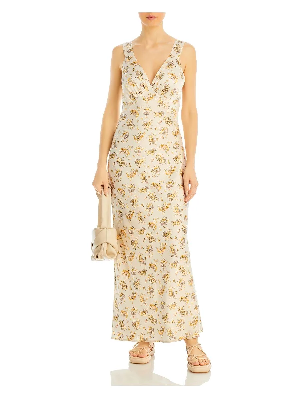 Unmissable Offer AQUA Womens Ivory Zippered Lined Floral Sleeveless V Neck Full-Length Party Empire Waist Dress Unmissable Offer AQUA Womens Ivory Zippered Lined Floral Sleeveless V Neck Full-Length Party Empire Waist Dress