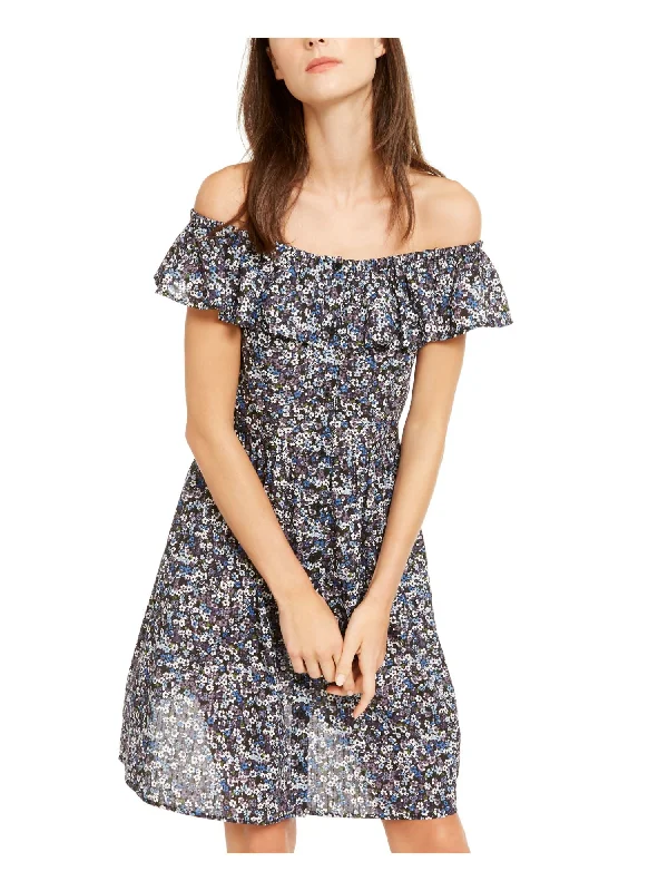 Daily Deals MICHAEL KORS Womens Purple Floral Off Shoulder Knee Length Party Trapeze Dress Daily Deals MICHAEL KORS Womens Purple Floral Off Shoulder Knee Length Party Trapeze Dress