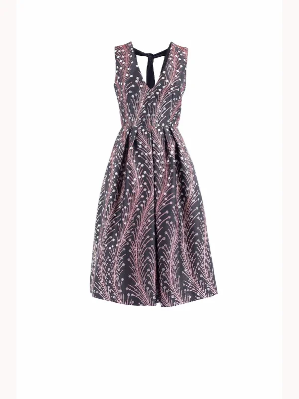 Buy More, Save More Marco de Vincenzo Womens Black Embellished Patterned Sleeveless V Neck Below The Knee Party Fit + Flare Dress Buy More, Save More Marco de Vincenzo Womens Black Embellished Patterned Sleeveless V Neck Below The Knee Party Fit + Flare Dress