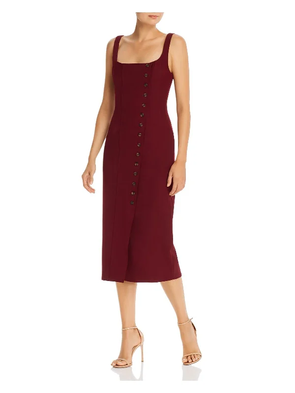Great Deals FAME AND PARTNERS Womens Burgundy Button Up Spaghetti Strap Square Neck Below The Knee Evening Sheath Dress Great Deals FAME AND PARTNERS Womens Burgundy Button Up Spaghetti Strap Square Neck Below The Knee Evening Sheath Dress