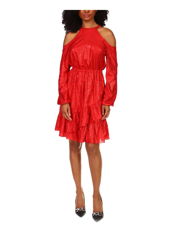 Daily Deals MICHAEL MICHAEL KORS Womens Red Cold Shoulder Sheer Elastic Waist Keyhole Back Animal Print Long Sleeve Crew Neck Above The Knee Cocktail Fit + Flare Dress Daily Deals MICHAEL MICHAEL KORS Womens Red Cold Shoulder Sheer Elastic Waist Keyhole Back Animal Print Long Sleeve Crew Neck Above The Knee Cocktail Fit + Flare Dress