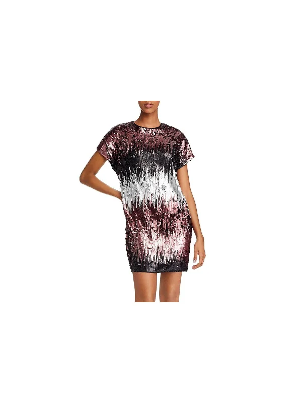 Today's Special AIDAN MATTOX Womens Black Sequined Short Sleeve Jewel Neck Short Evening Body Con Dress Today's Special AIDAN MATTOX Womens Black Sequined Short Sleeve Jewel Neck Short Evening Body Con Dress