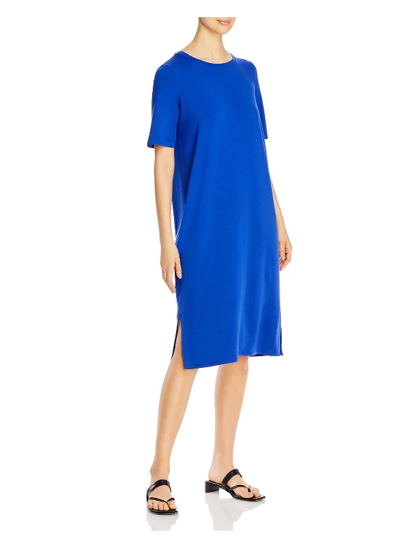 Today Only EILEEN FISHER Womens Blue Short Sleeve Crew Neck Below The Knee Shift Dress Today Only EILEEN FISHER Womens Blue Short Sleeve Crew Neck Below The Knee Shift Dress
