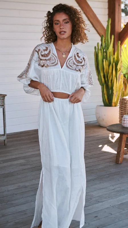 Discount Deals Coconut Anaya Embroidered Linen Dress