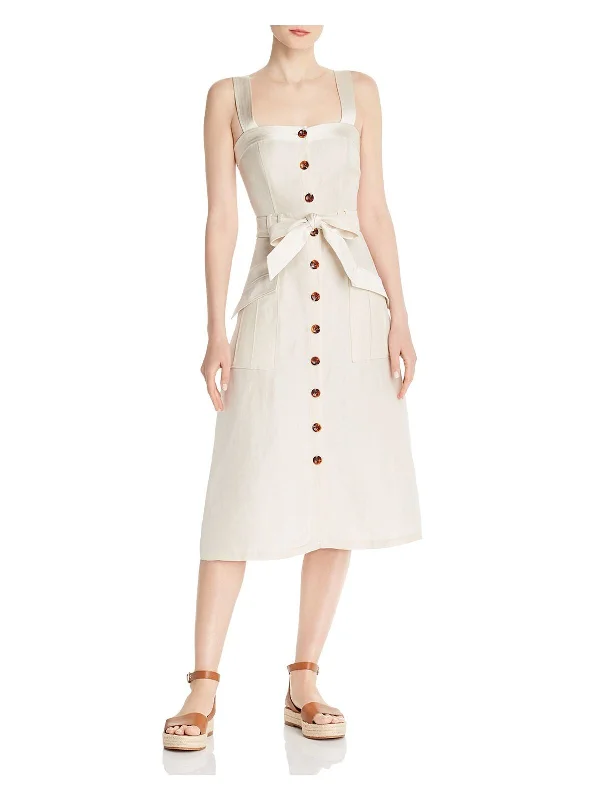 Weekend Flash Sale JOIE Womens White Belted Pocketed Sleeveless Square Neck Below The Knee Evening Sheath Dress Weekend Flash Sale JOIE Womens White Belted Pocketed Sleeveless Square Neck Below The Knee Evening Sheath Dress