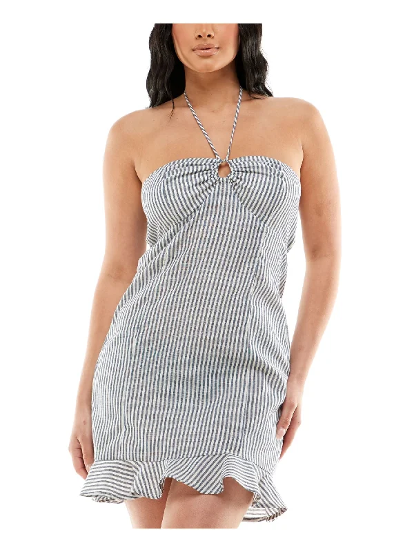 Value Deals SPEECHLESS Womens Tie Striped Sleeveless Halter Short Sheath Dress