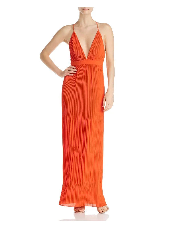 YEAR-End Clearance FAME AND PARTNERS Womens Orange Pleated Sleeveless V Neck Full-Length Evening Sheath Dress YEAR-End Clearance FAME AND PARTNERS Womens Orange Pleated Sleeveless V Neck Full-Length Evening Sheath Dress
