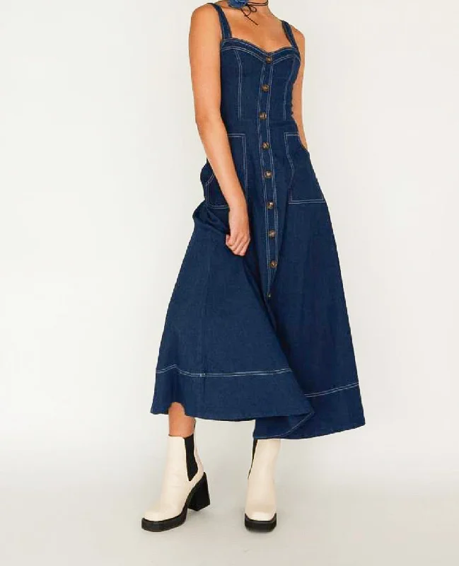 Steals and Deals Paris Navy Denim Maxi Dress