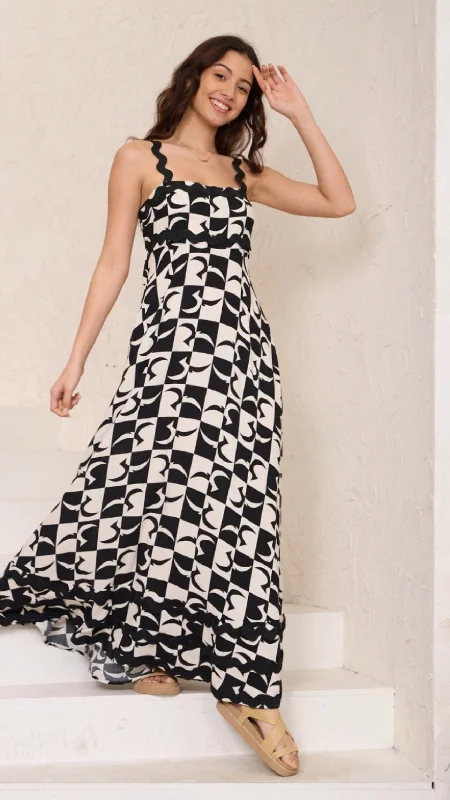 Price Cut Summer Black/Cream  Ric Rac Maxi Dress