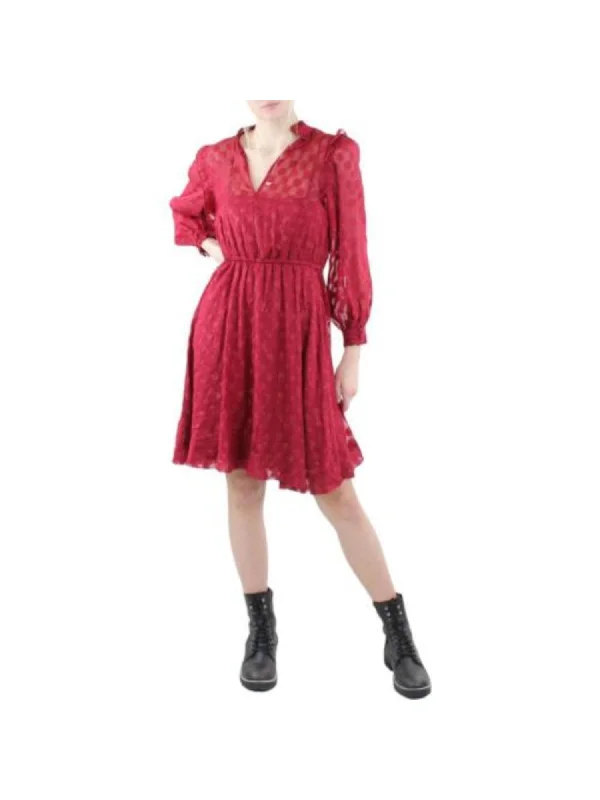 Mega Sale CALVIN KLEIN Womens Textured Floral Long Sleeve V Neck Above The Knee Fit + Flare Dress Mega Sale CALVIN KLEIN Womens Textured Floral Long Sleeve V Neck Above The Knee Fit + Flare Dress