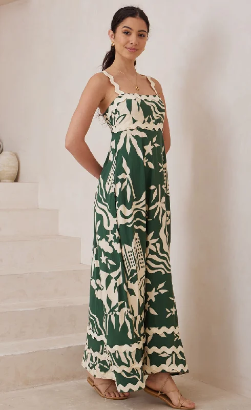 Massive Deals Summer Green/Natural Ric Rac Maxi Dress