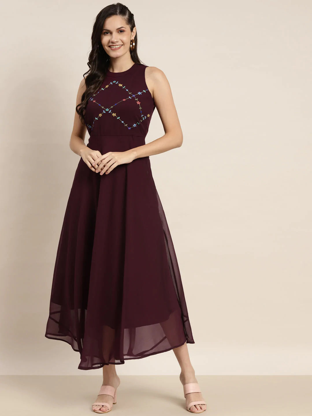 Weekend Special Women Embroidered A-Line Midi Dress
