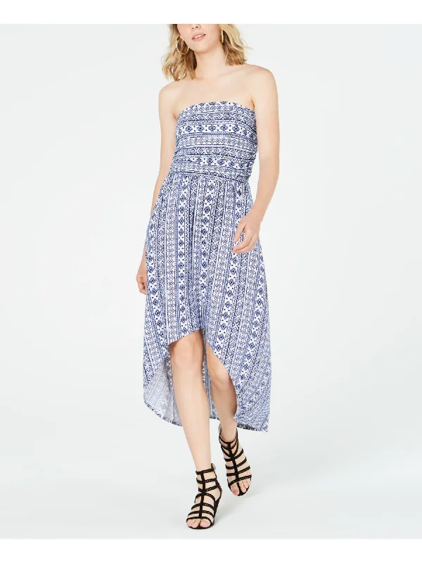 Bargain Prices ULTRA FLIRT Womens Blue Printed Sleeveless Strapless Maxi Hi-Lo Dress Bargain Prices ULTRA FLIRT Womens Blue Printed Sleeveless Strapless Maxi Hi-Lo Dress