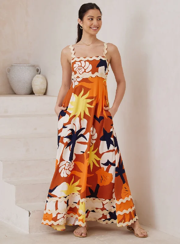Limited Availability Summer Rust/Natural Ric Rac Maxi Dress