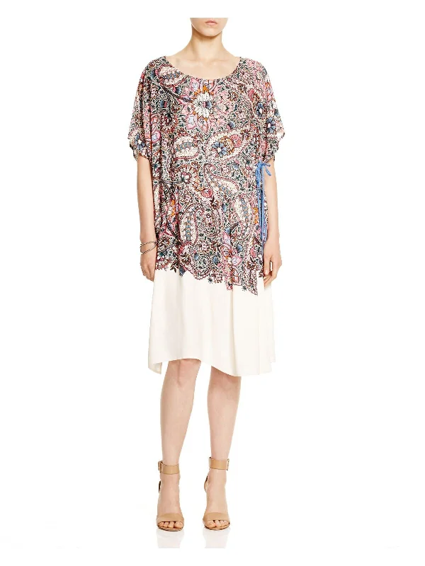 Midnight Sale FRENCH CONNECTION Womens Paisley Cap Sleeve Jewel Neck Below The Knee Shift Dress