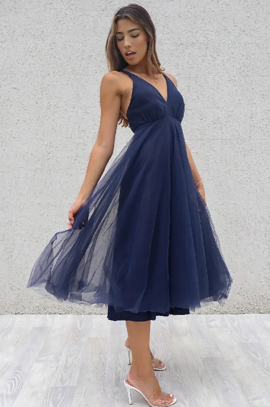 Now or Never Julian Tulle Midi - Navy