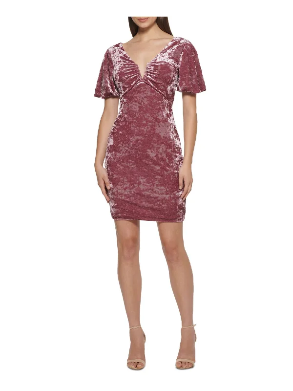 Lowest Price GUESS Womens Textured Pouf Sleeve V Neck Short Party Body Con Dress