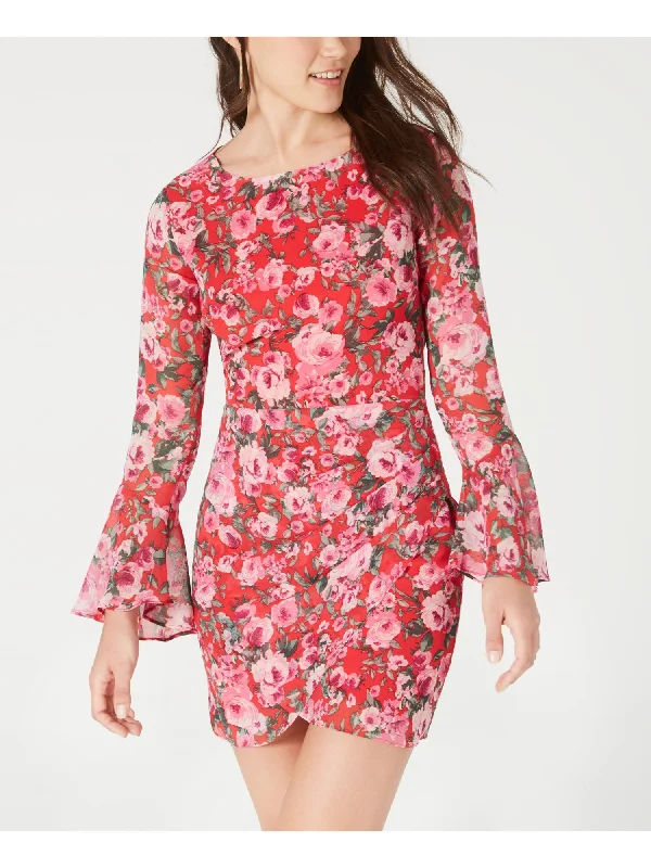 Exclusive Online Offer B DARLIN Womens Floral Bell Sleeve Tie Neck Mini Party Sheath Dress Exclusive Online Offer B DARLIN Womens Floral Bell Sleeve Tie Neck Mini Party Sheath Dress