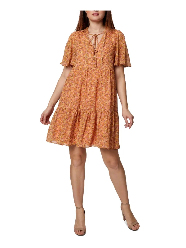 Price Rollback BCBGENERATION Womens Pleated Printed Flutter Sleeve V Neck Short Shift Dress