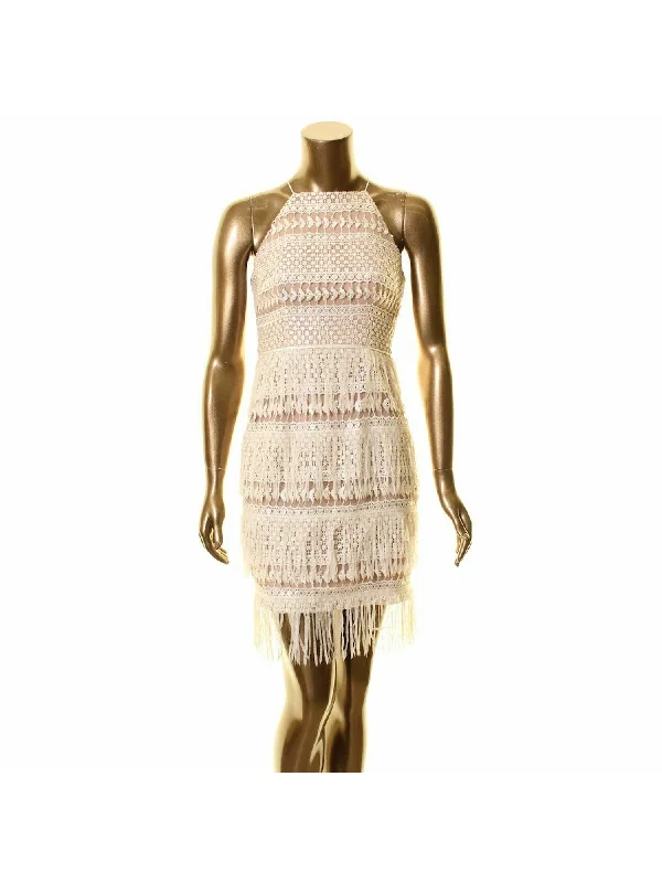 Can't Miss AIDAN MATTOX Womens Ivory Sleeveless Halter Above The Knee Cocktail Sheath Dress Can't Miss AIDAN MATTOX Womens Ivory Sleeveless Halter Above The Knee Cocktail Sheath Dress