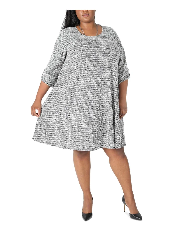 Savings Galore ROBBIE BEE Womens Textured Roll-tab Sleeve Scoop Neck Above The Knee Wear To Work Shift Dress Savings Galore ROBBIE BEE Womens Textured Roll-tab Sleeve Scoop Neck Above The Knee Wear To Work Shift Dress