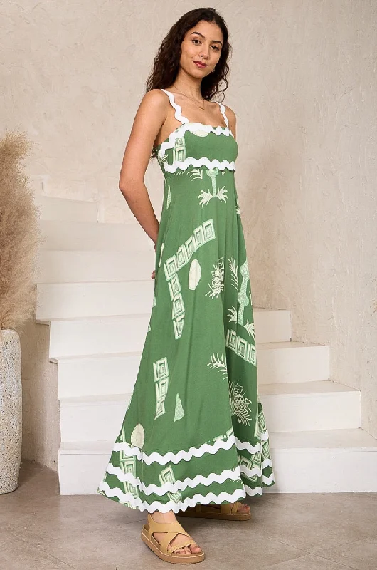 Clearance Sale Summer Green/White  Ric Rac Maxi Dress