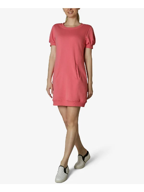 Instant Discount ULTRA FLIRT Womens Pink Pouf Sleeve Crew Neck Mini Shift Dress