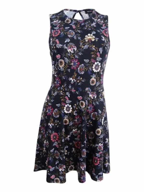Holiday Sale TEEZE ME Womens Black Floral Sleeveless Jewel Neck Above The Knee Cocktail Fit + Flare Dress Holiday Sale TEEZE ME Womens Black Floral Sleeveless Jewel Neck Above The Knee Cocktail Fit + Flare Dress