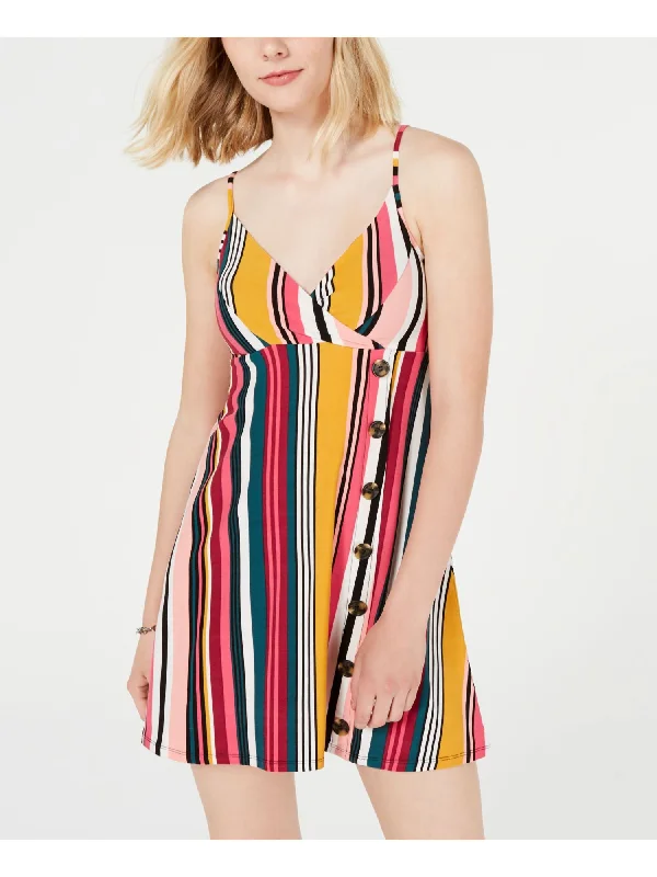 Final Sale PLANET GOLD Womens Pink Striped Spaghetti Strap V Neck Short Empire Waist Dress Final Sale PLANET GOLD Womens Pink Striped Spaghetti Strap V Neck Short Empire Waist Dress