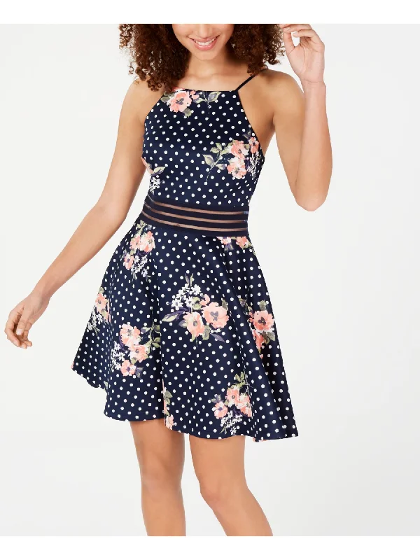 Discount Deals CITY STUDIO Womens Navy Printed Sleeveless Halter Short Party Fit + Flare Dress Discount Deals CITY STUDIO Womens Navy Printed Sleeveless Halter Short Party Fit + Flare Dress