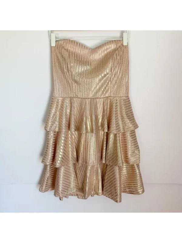 Lowest Prices TRIXXI Womens Pink Metallic Zippered Tiered Ruffled Sweetheart Neck Striped Sleeveless Strapless Short Party Fit + Flare Dress Lowest Prices TRIXXI Womens Pink Metallic Zippered Tiered Ruffled Sweetheart Neck Striped Sleeveless Strapless Short Party Fit + Flare Dress