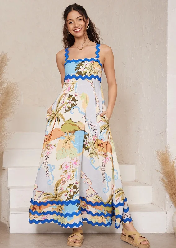 Final Markdown Summer Blue Hawaii Ric Rac Maxi Dress