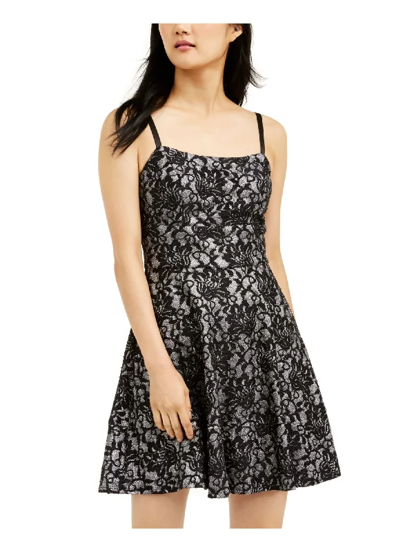The Best Prices SPEECHLESS Womens Black Lace Shimmering Spaghetti Strap Square Neck Short Party Fit + Flare Dress