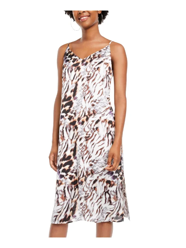 Exclusive Savings ONE CLOTHING Womens White Animal Print Spaghetti Strap V Neck Midi Party Shift Dress Exclusive Savings ONE CLOTHING Womens White Animal Print Spaghetti Strap V Neck Midi Party Shift Dress