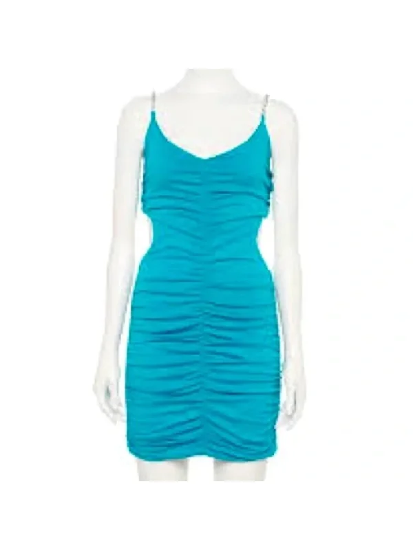 Must-Have Deals ALMOST FAMOUS Womens Teal Ruched Chain Straps Sleeveless V Neck Mini Party Body Con Dress Must-Have Deals ALMOST FAMOUS Womens Teal Ruched Chain Straps Sleeveless V Neck Mini Party Body Con Dress