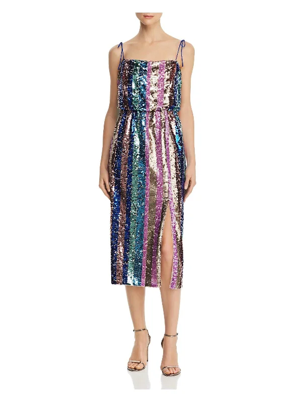Online Only AIDAN MATTOX Womens Blue Sequined Color Block Spaghetti Strap Square Neck Below The Knee Cocktail Fit + Flare Dress Online Only AIDAN MATTOX Womens Blue Sequined Color Block Spaghetti Strap Square Neck Below The Knee Cocktail Fit + Flare Dress