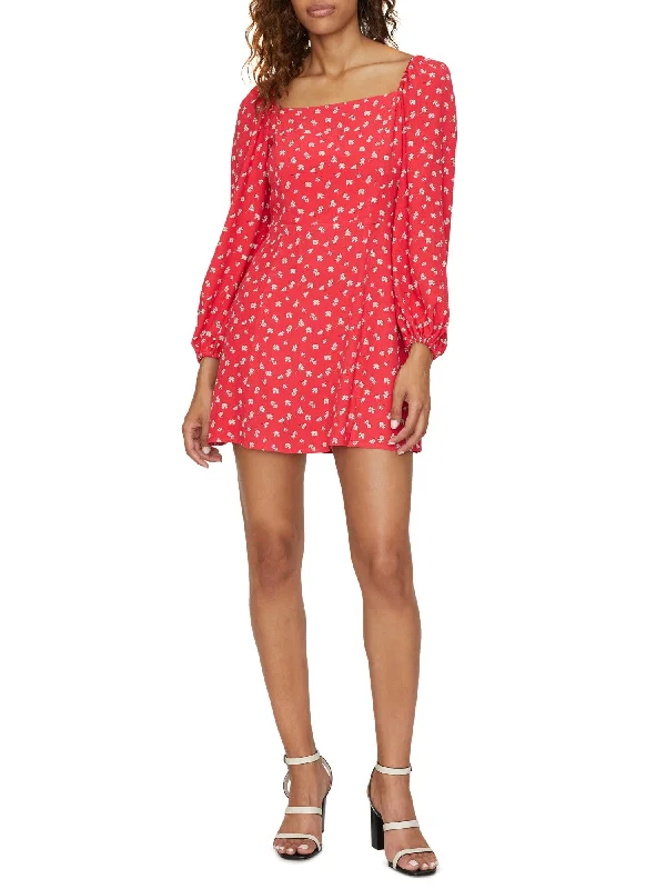 Huge Discounts SANCTUARY Womens Red Floral Long Sleeve Square Neck Short Fit + Flare Dress Huge Discounts SANCTUARY Womens Red Floral Long Sleeve Square Neck Short Fit + Flare Dress